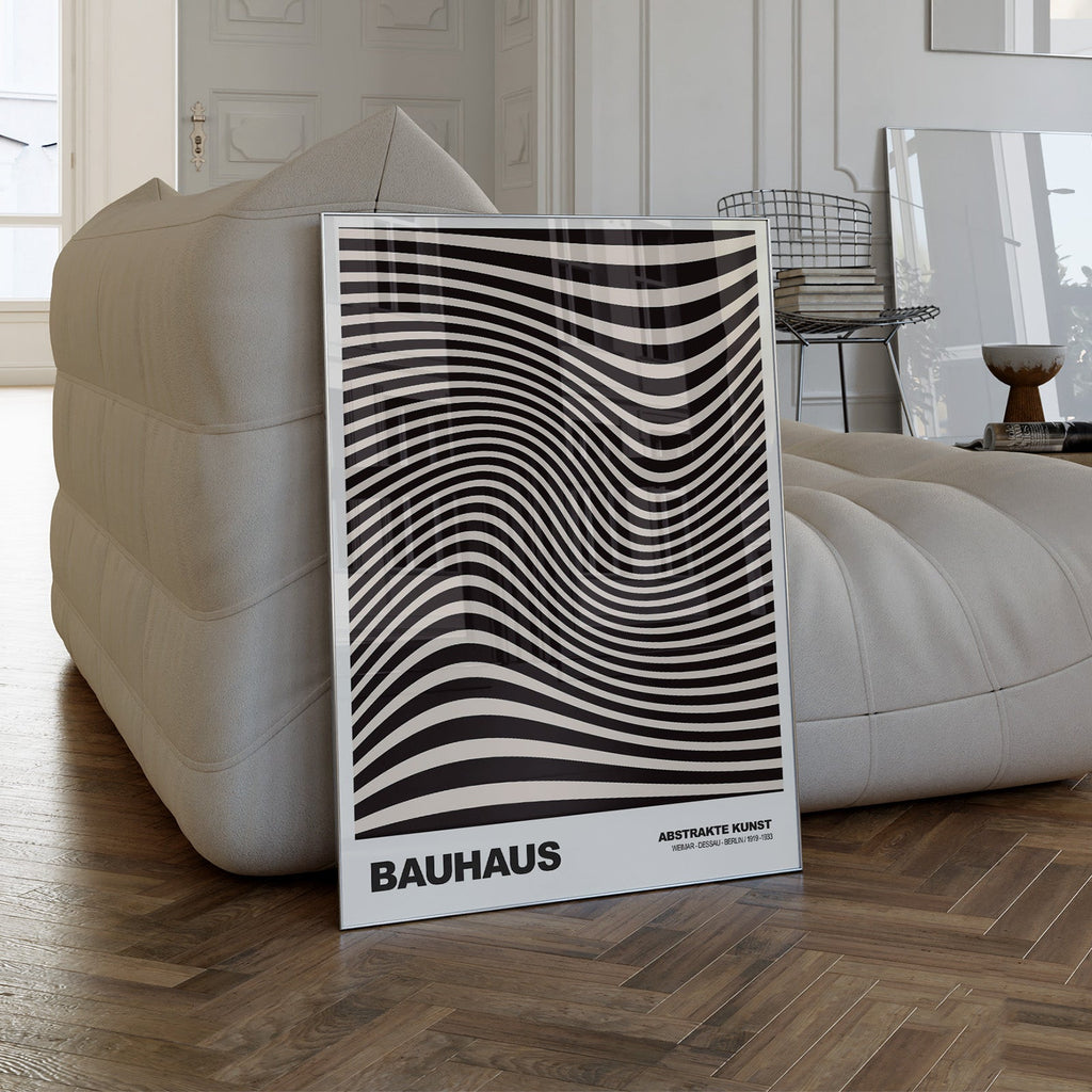 Poster Bauhaus Abstrakte Kunst · Organisches Linienmuster in Schwarz Beige · Retro Optik Design · Print ohne Rahmen