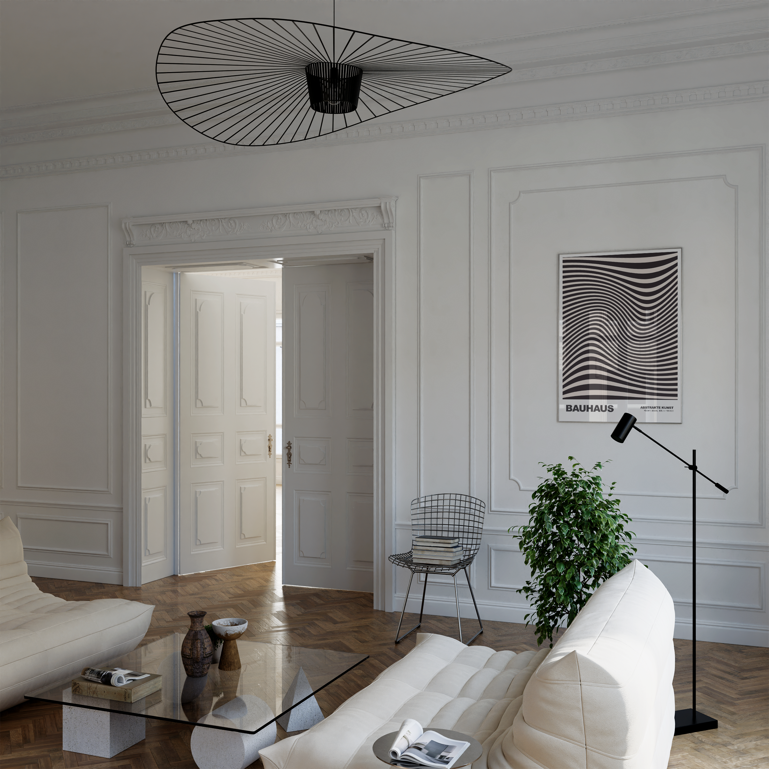 Poster Bauhaus Abstrakte Kunst · Organisches Linienmuster in Schwarz Beige · Retro Optik Design · Print ohne Rahmen