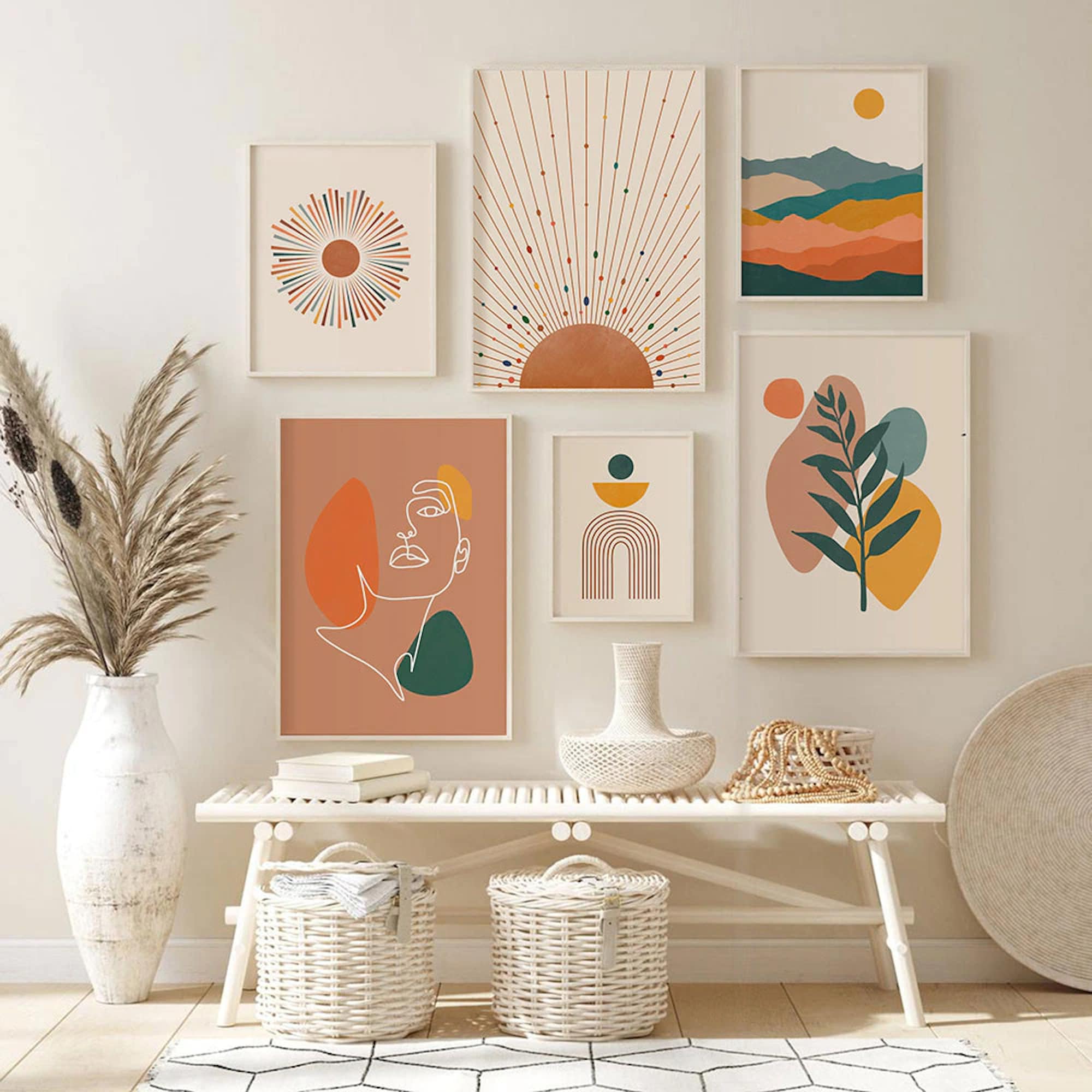 Poster Boho Abtrakt Terrakotta Senf Sonne | Bilder Wohnzimmer | Wandbilder Schlafzimmer | Deko Print ohne Rahmen | Bilder Set Kunstdruck