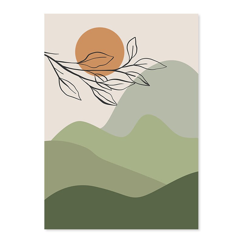 Poster Blätter Boho Geometrische Formen Grün | Bilder Wohnzimmer | Wandbilder Schlafzimmer | Deko Print ohne Rahmen | Bilder Set Kunstdruck