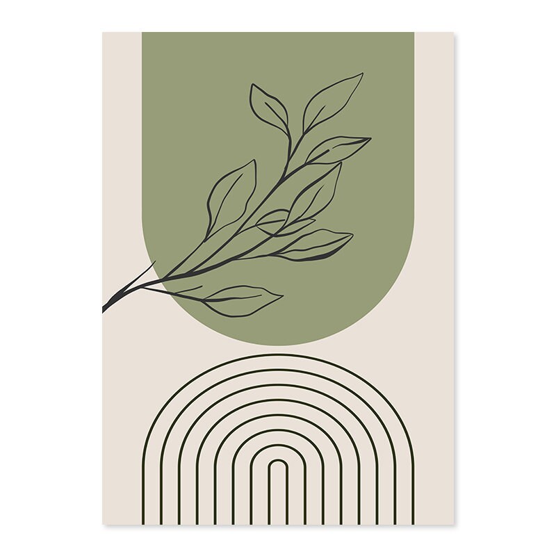 Poster Blätter Boho Geometrische Formen Grün | Bilder Wohnzimmer | Wandbilder Schlafzimmer | Deko Print ohne Rahmen | Bilder Set Kunstdruck