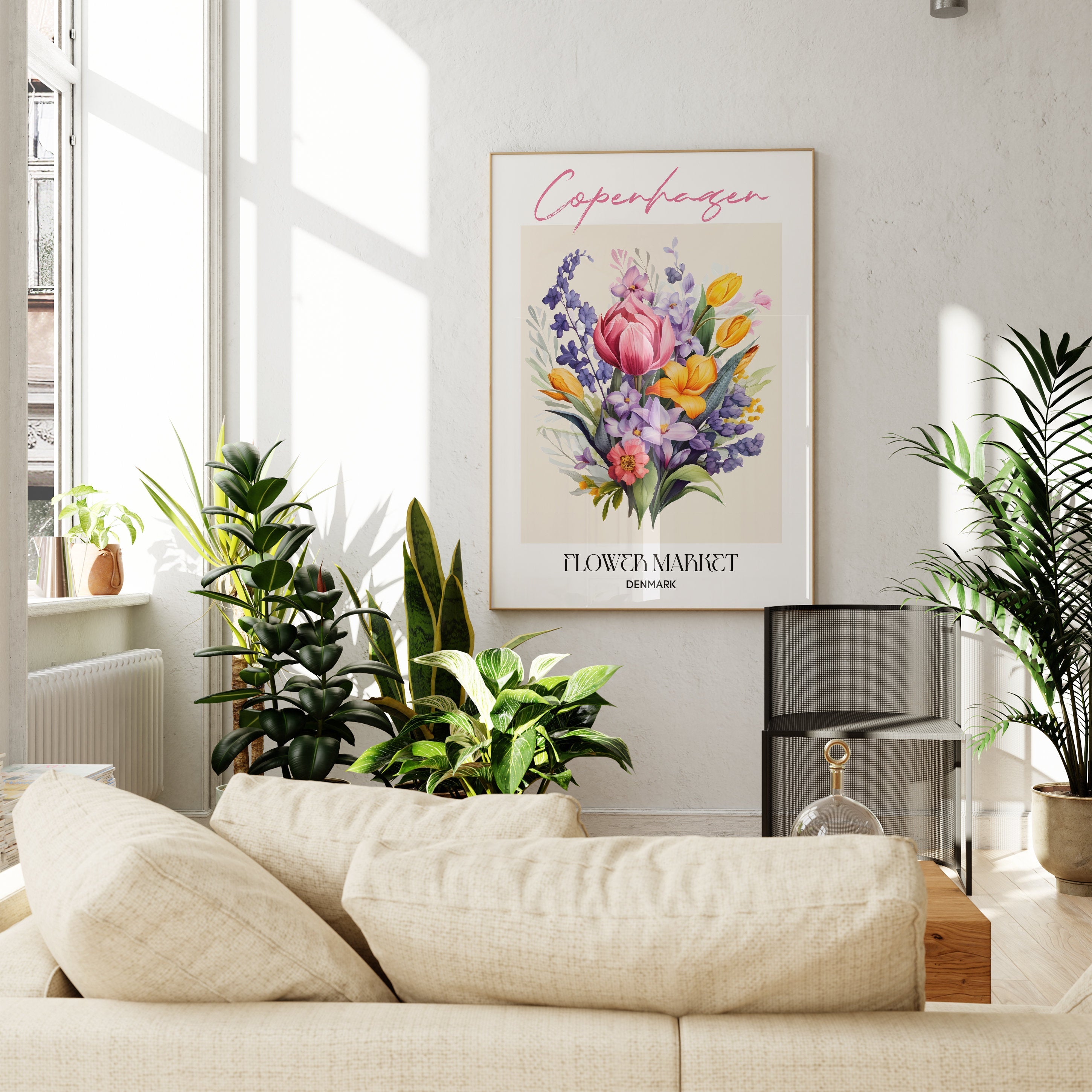 Copenhagen Flower Market Denmark Design Poster I Geschenkidee I Wanddeko Wohnzimmer Küche I Skandinavisches Design I Deko Print ohne Rahmen