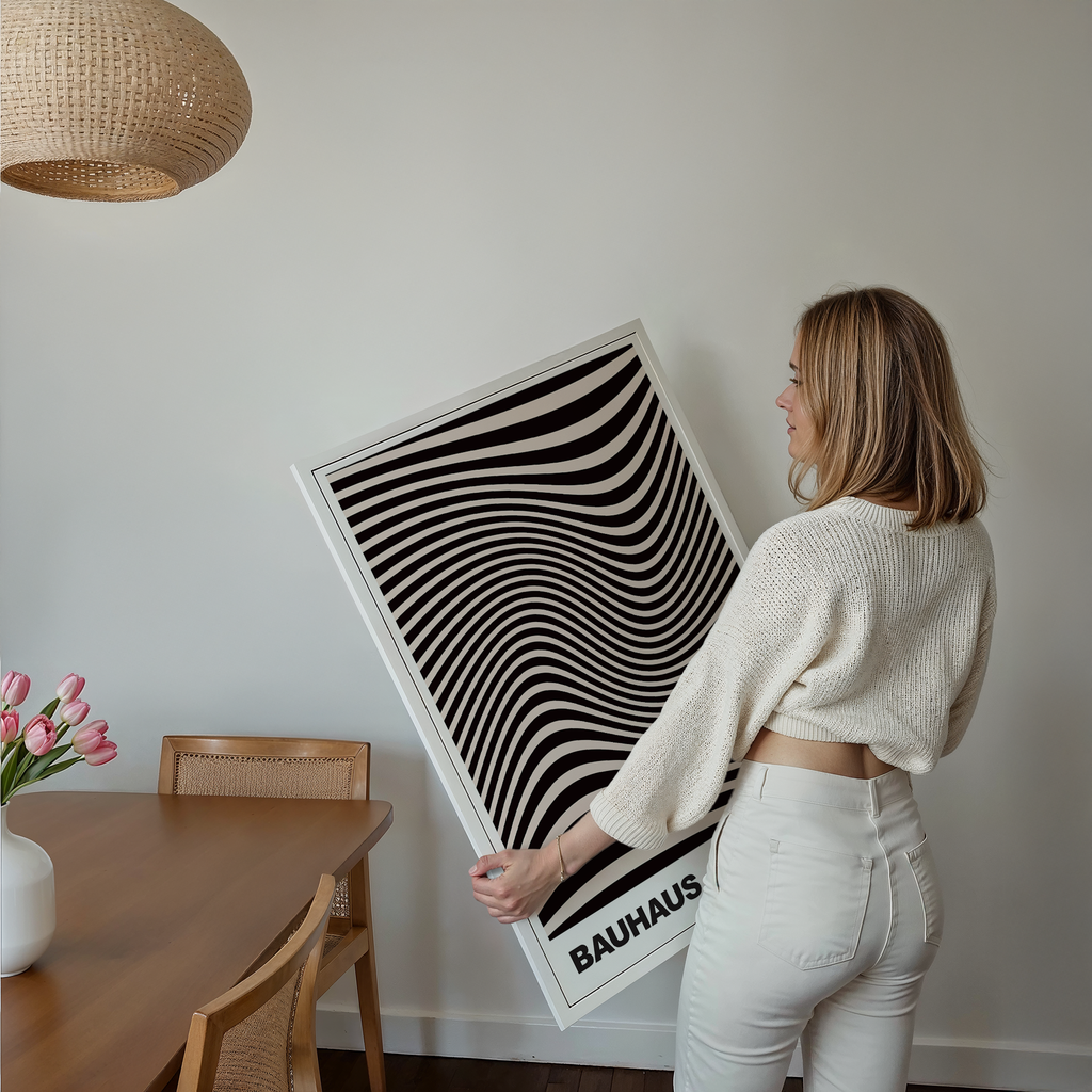 Poster Bauhaus Abstrakte Kunst · Organisches Linienmuster in Schwarz Beige · Retro Optik Design · Print ohne Rahmen