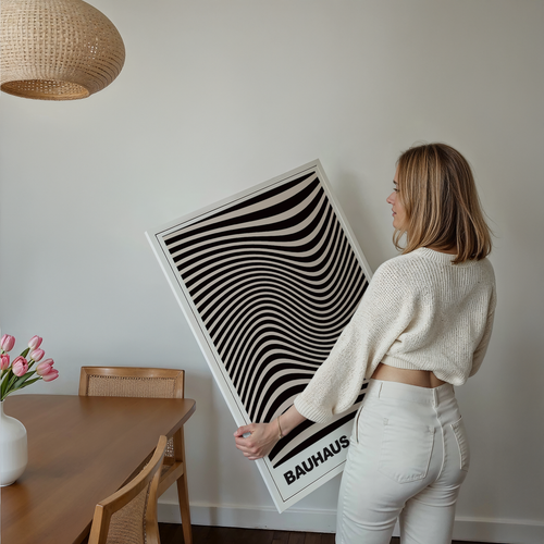 Poster Bauhaus Abstrakte Kunst · Organisches Linienmuster in Schwarz Beige · Retro Optik Design · Print ohne Rahmen