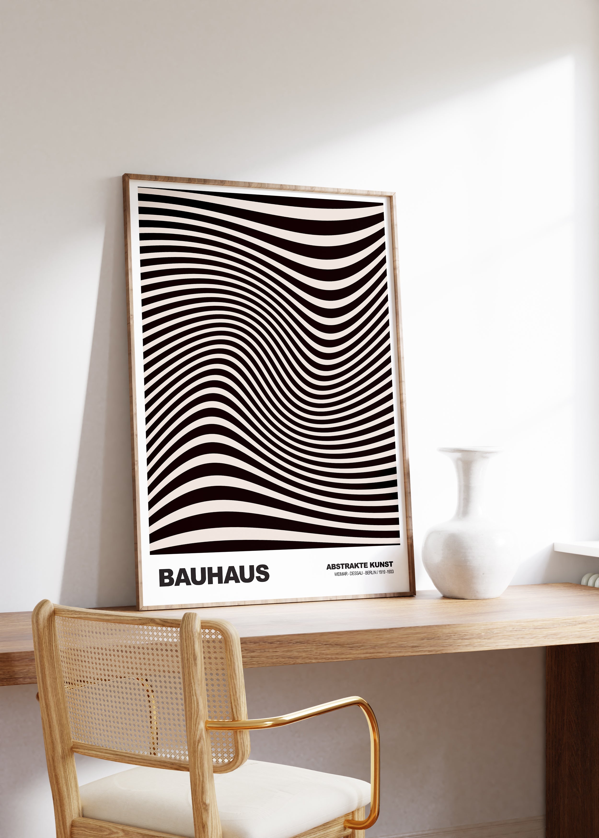 Poster Bauhaus Abstrakte Kunst · Organisches Linienmuster in Schwarz Beige · Retro Optik Design · Print ohne Rahmen